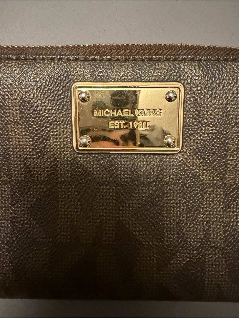 Michael Kors Dark Brown Men's Signature Leather Wallet with Gold Plate